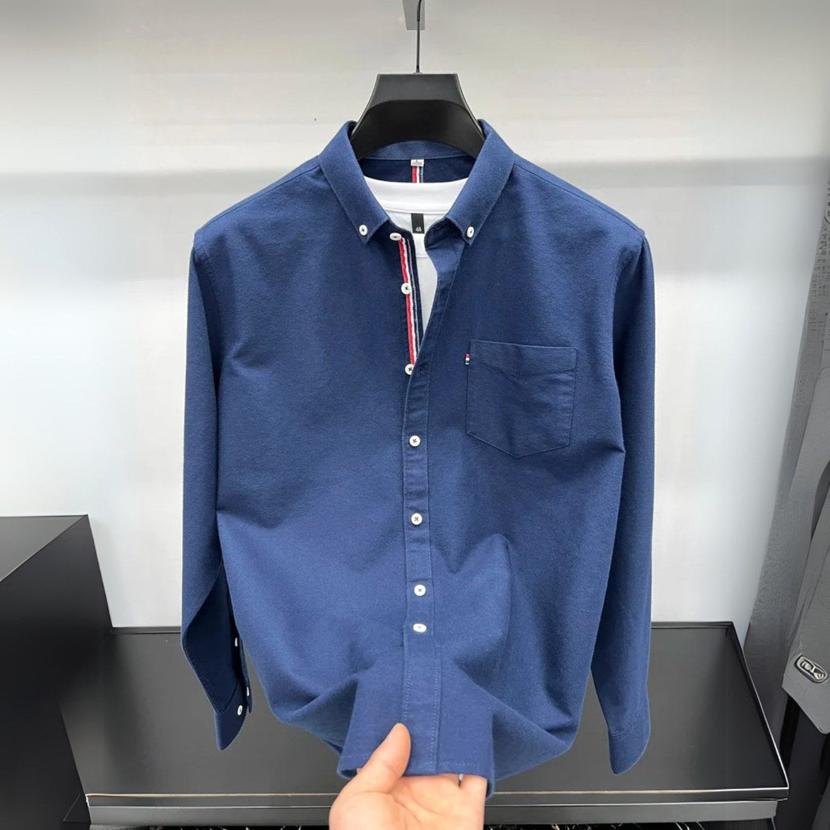 Łukasz | Męska koszula Oxford typu button-down z długim rękawem w stylu smart-casual | Rokishi