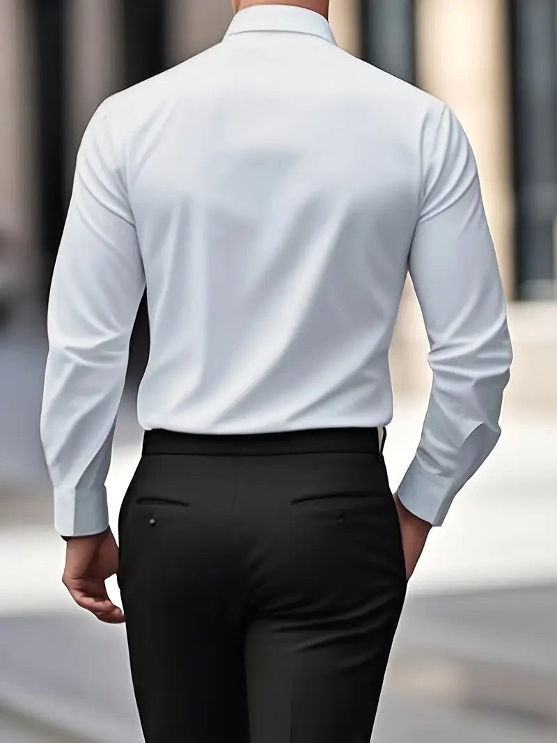 Olaf | Męska koszula biznesowa slim fit, klasyczna koszula z długim rękawem | Rokishi