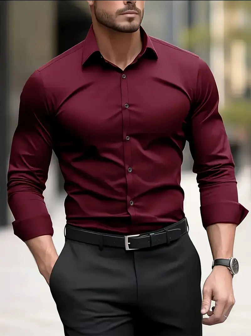 Olaf | Męska koszula biznesowa slim fit, klasyczna koszula z długim rękawem | Rokishi