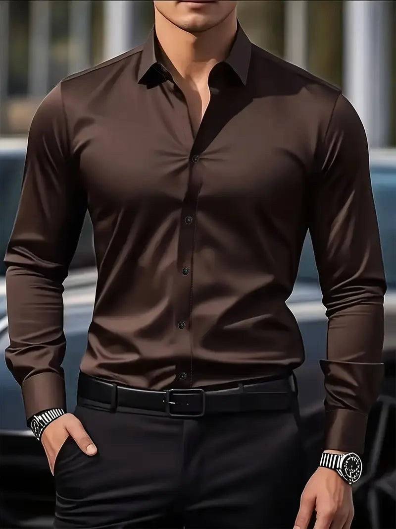 Olaf | Męska koszula biznesowa slim fit, klasyczna koszula z długim rękawem | Rokishi