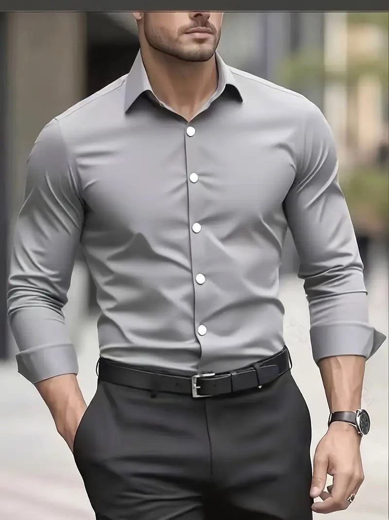 Olaf | Męska koszula biznesowa slim fit, klasyczna koszula z długim rękawem | Rokishi