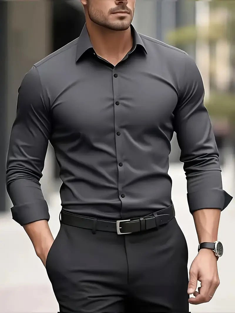 Olaf | Męska koszula biznesowa slim fit, klasyczna koszula z długim rękawem | Rokishi