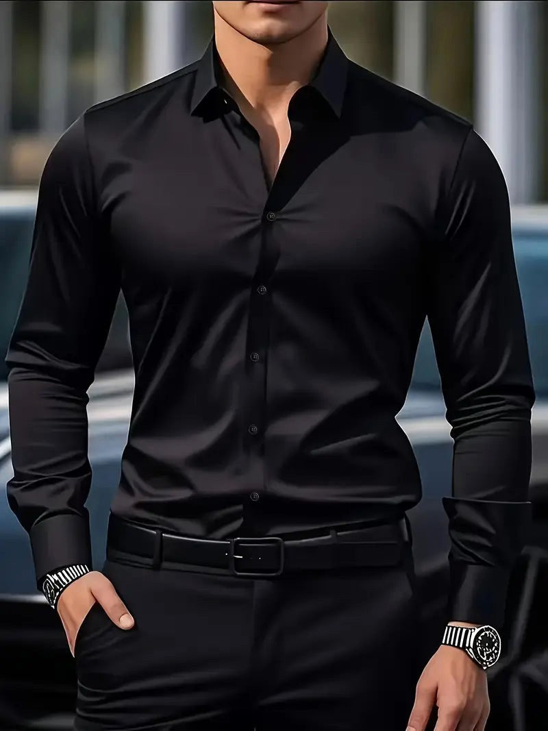Olaf | Męska koszula biznesowa slim fit, klasyczna koszula z długim rękawem | Rokishi