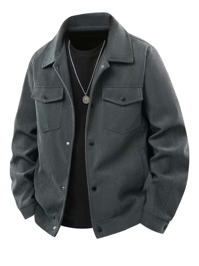 Patryk | Męska kurtka sztruksowa z klasycznym kołnierzem, swobodna koszula wierzchnia (overshirt) | Rokishi