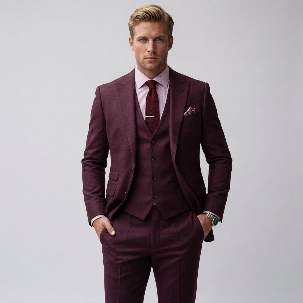 Ludwik | Męski garnitur trzyczęściowy o kroju slim fit: marynarka, kamizelka i spodnie | Rokishi