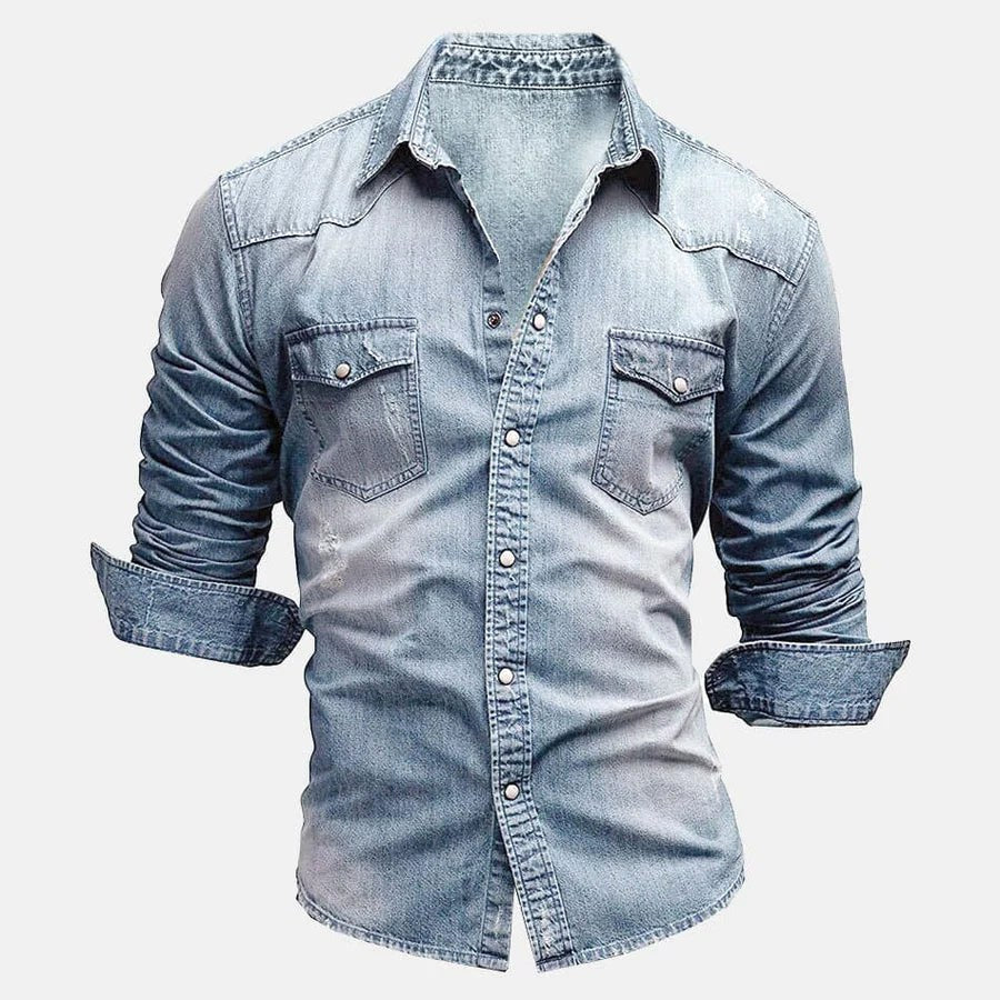 Karol | Męska koszula w stylu vintage (efekt sprania), krój slim-fit | Rokishi