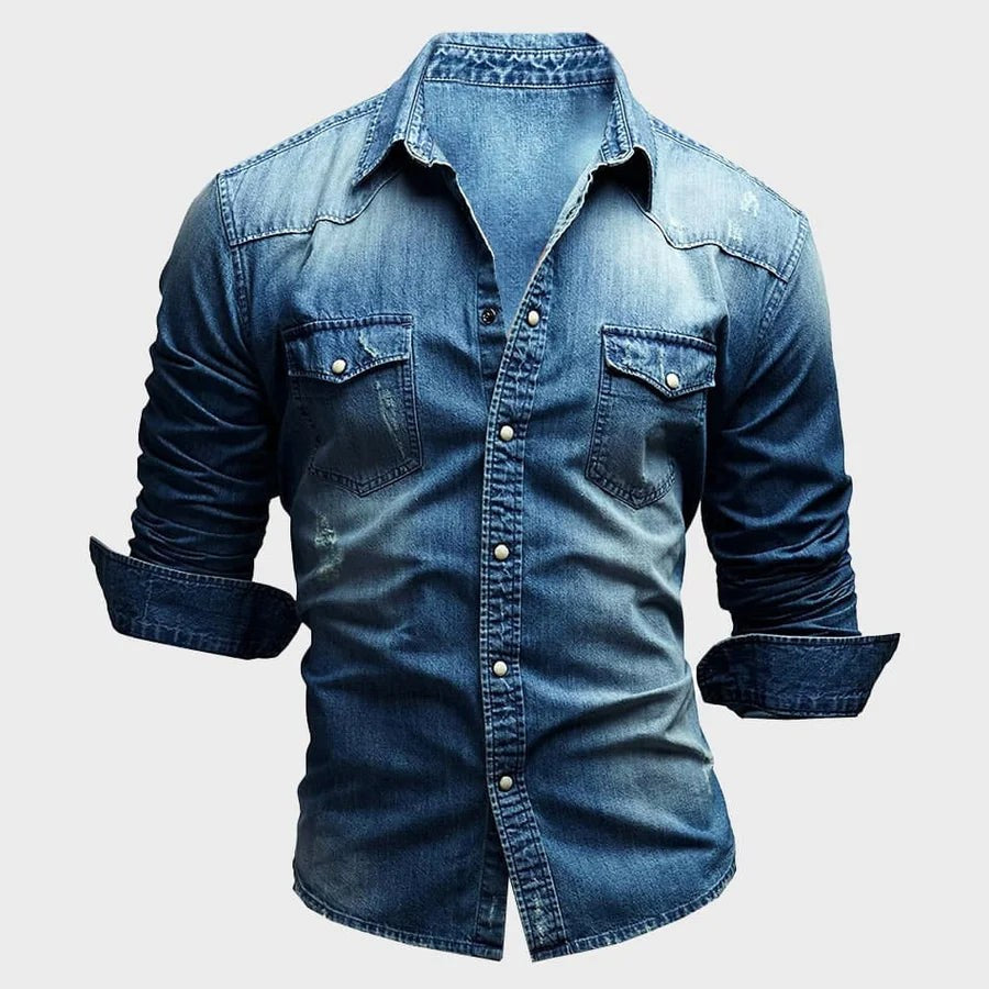 Karol | Męska koszula w stylu vintage (efekt sprania), krój slim-fit | Rokishi