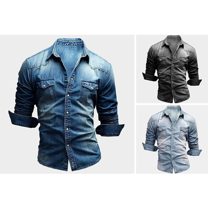 Karol | Męska koszula w stylu vintage (efekt sprania), krój slim-fit | Rokishi