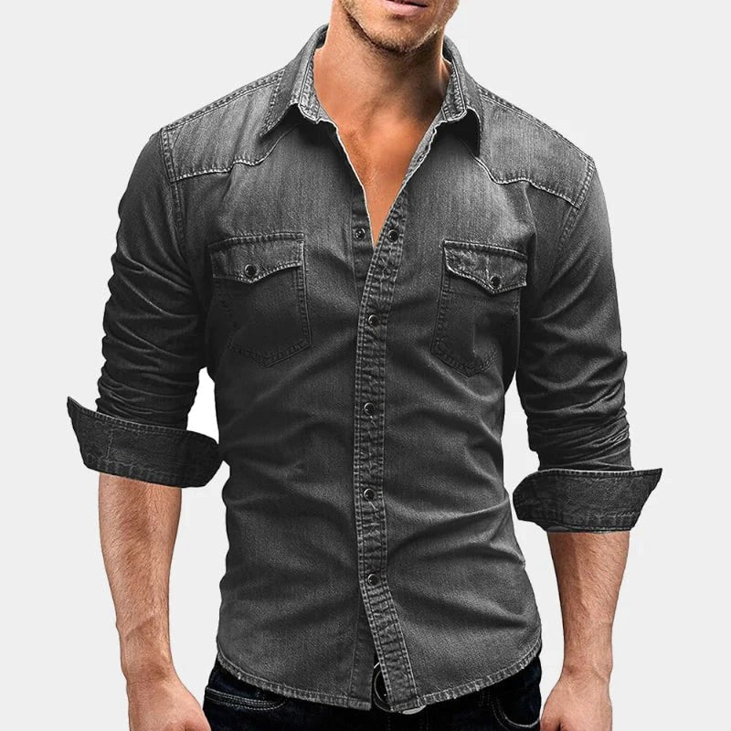 Karol | Męska koszula w stylu vintage (efekt sprania), krój slim-fit | Rokishi