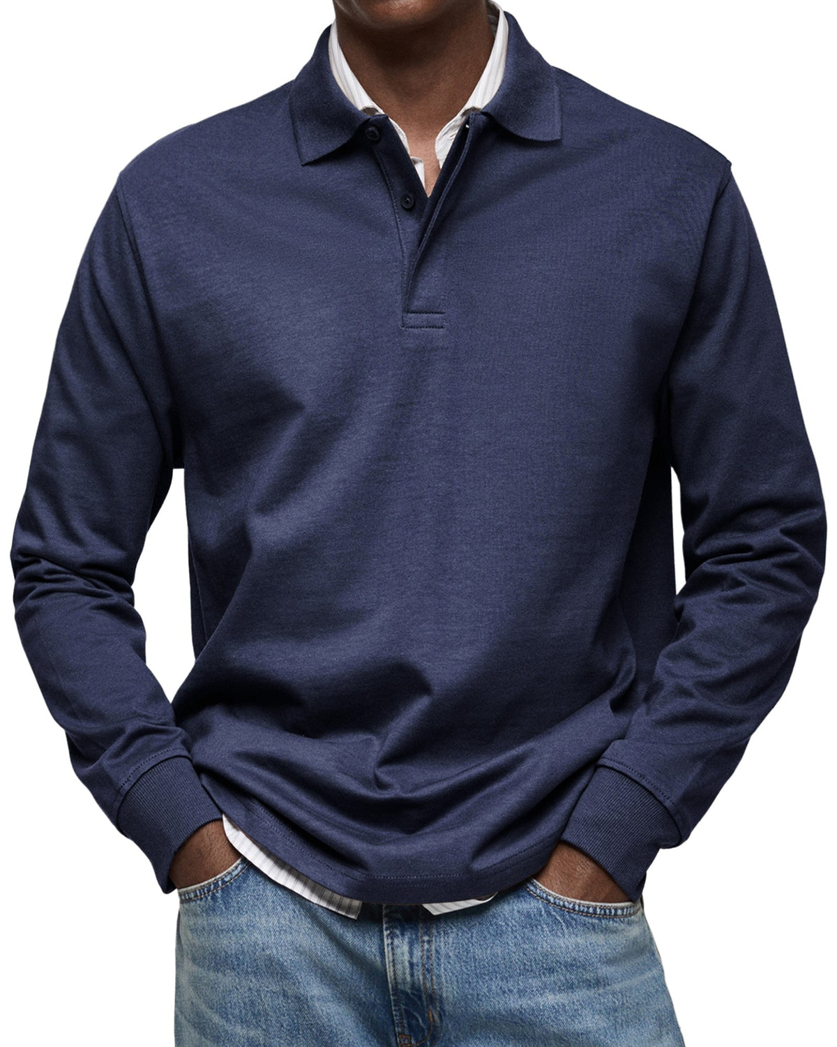 Percy | Męska koszulka polo z długim rękawem, elegancko dopasowane polo | Rokishi | Niebieski