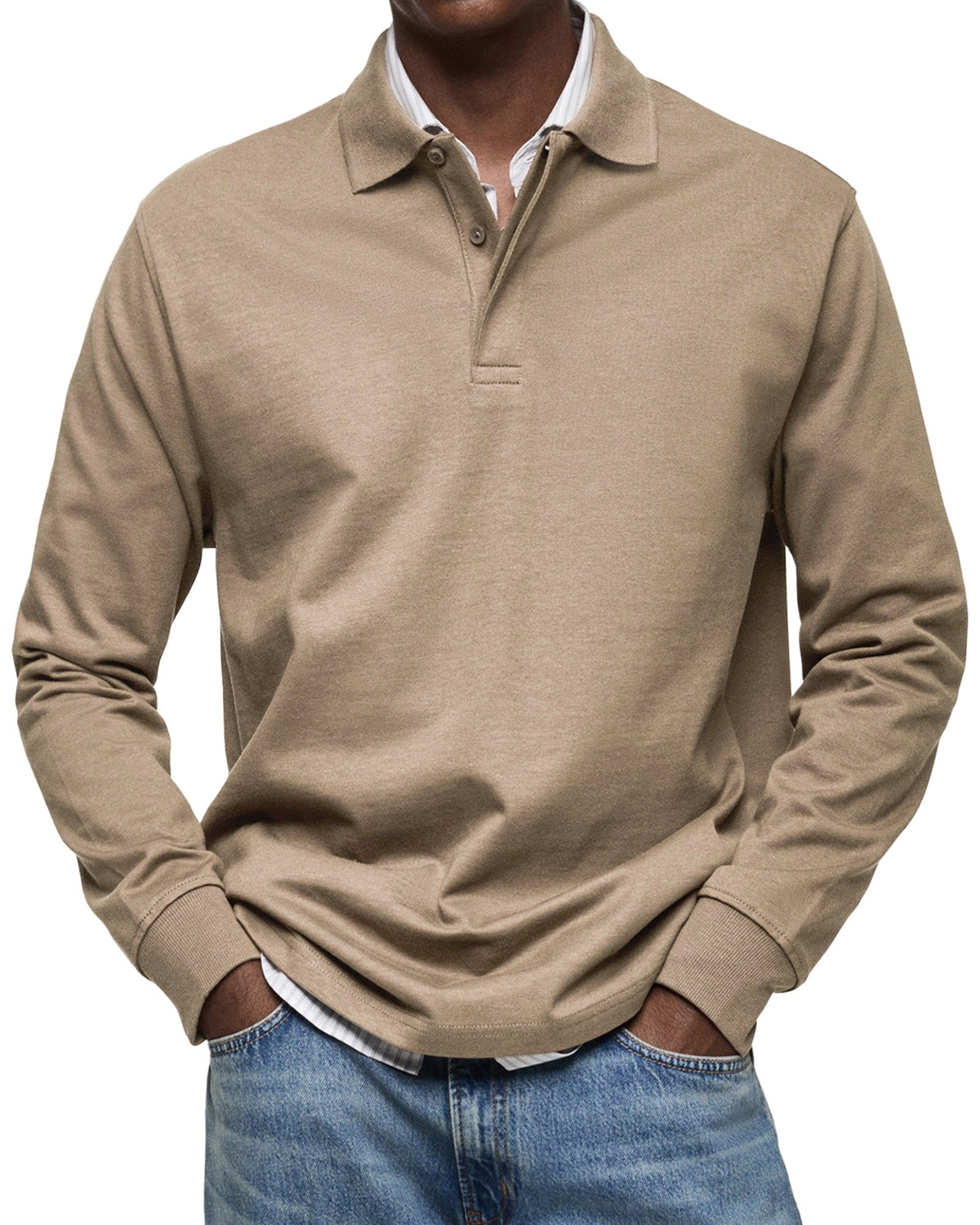 Percy | Męska koszulka polo z długim rękawem, elegancko dopasowane polo | Rokishi | Niebieski