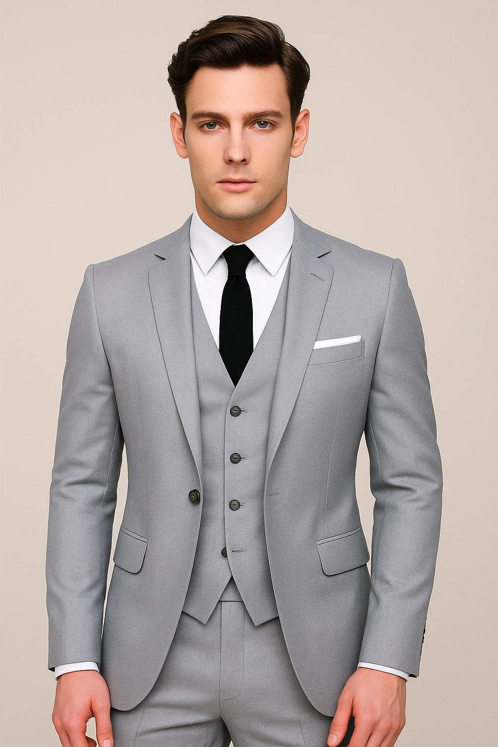 Marek | Męski garnitur trzyczęściowy typu slim-fit, krój dopasowany | Rokishi