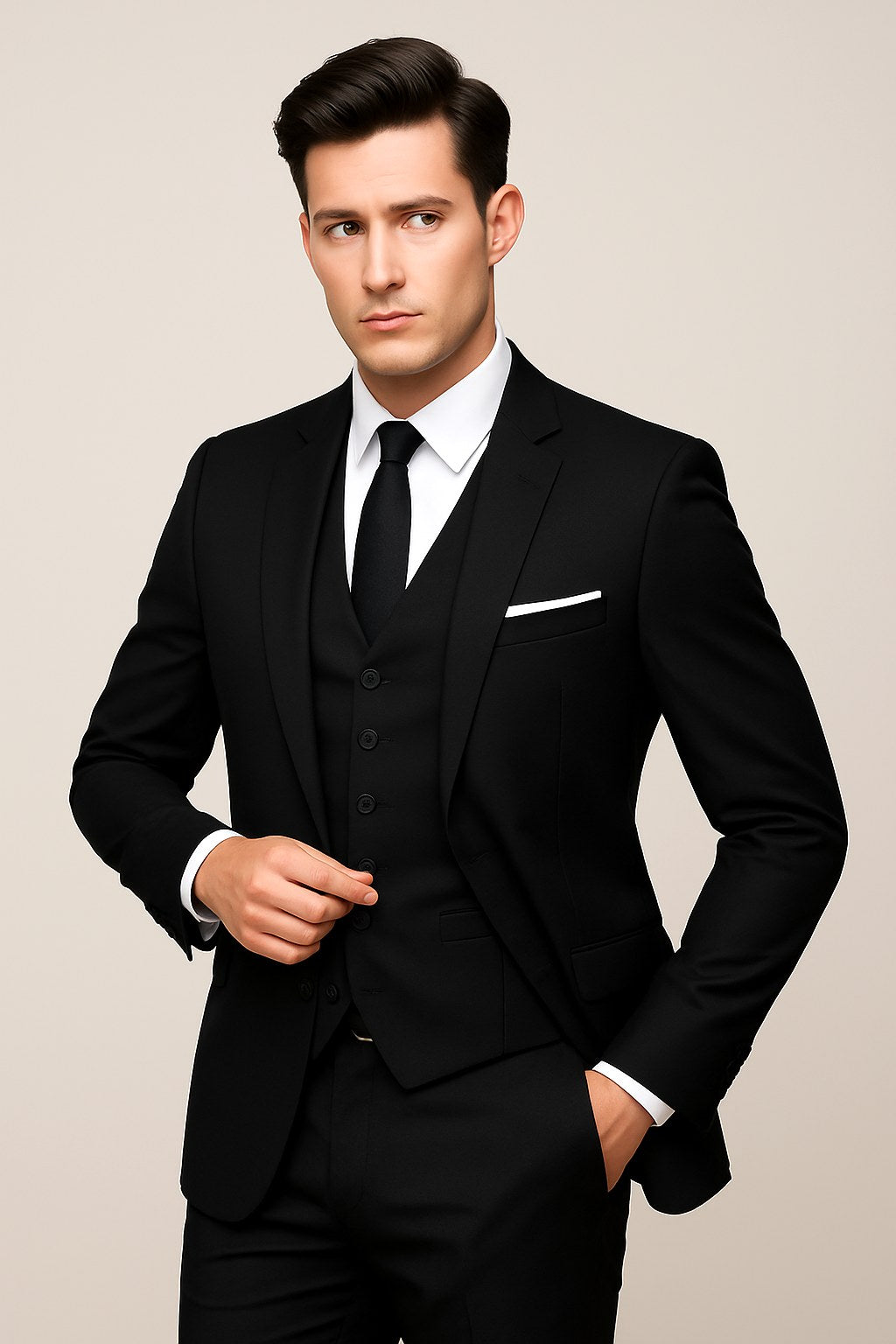 Marek | Męski garnitur trzyczęściowy typu slim-fit, krój dopasowany | Rokishi