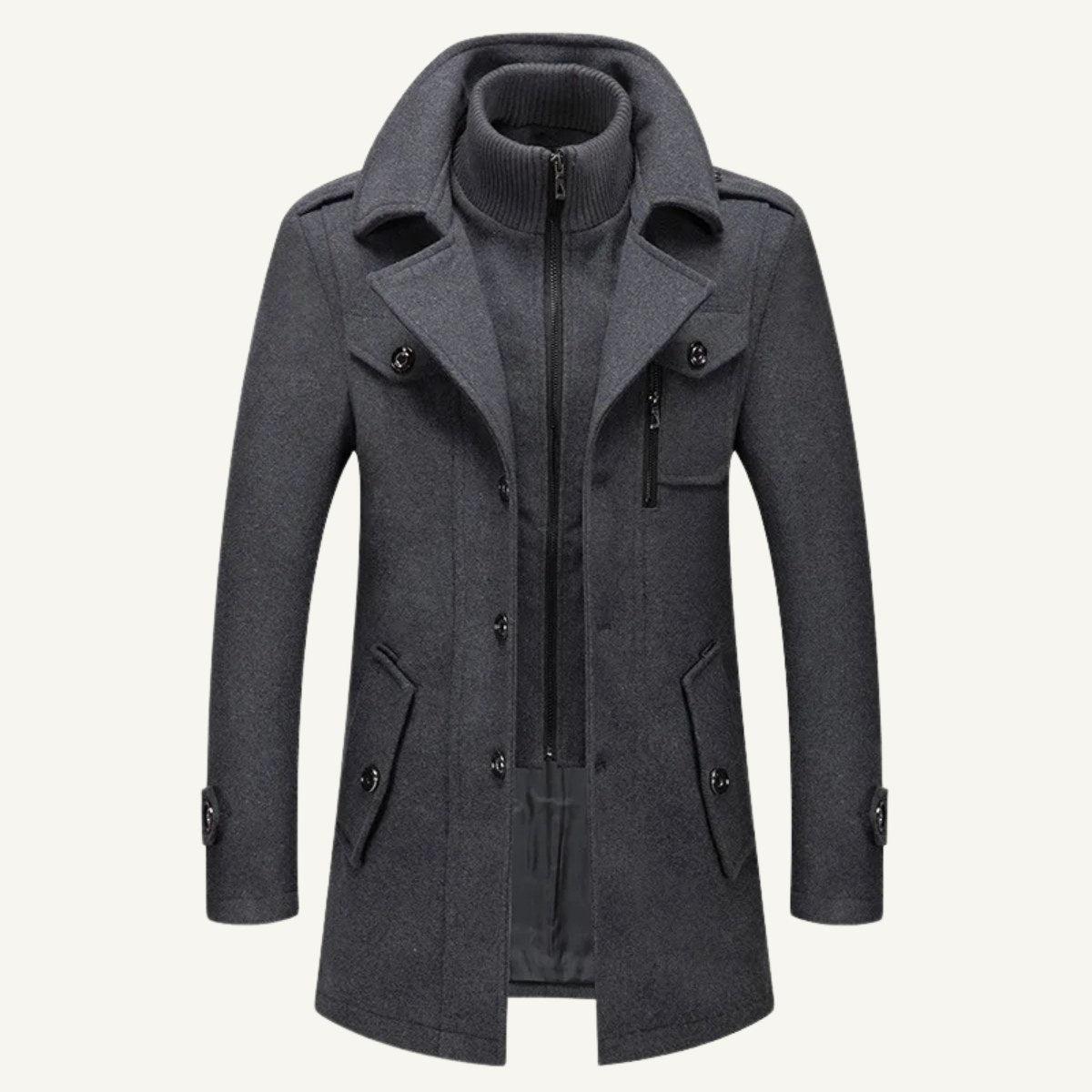 Preston | Męski trencz, dopasowany krój | Rokishi | Czarny