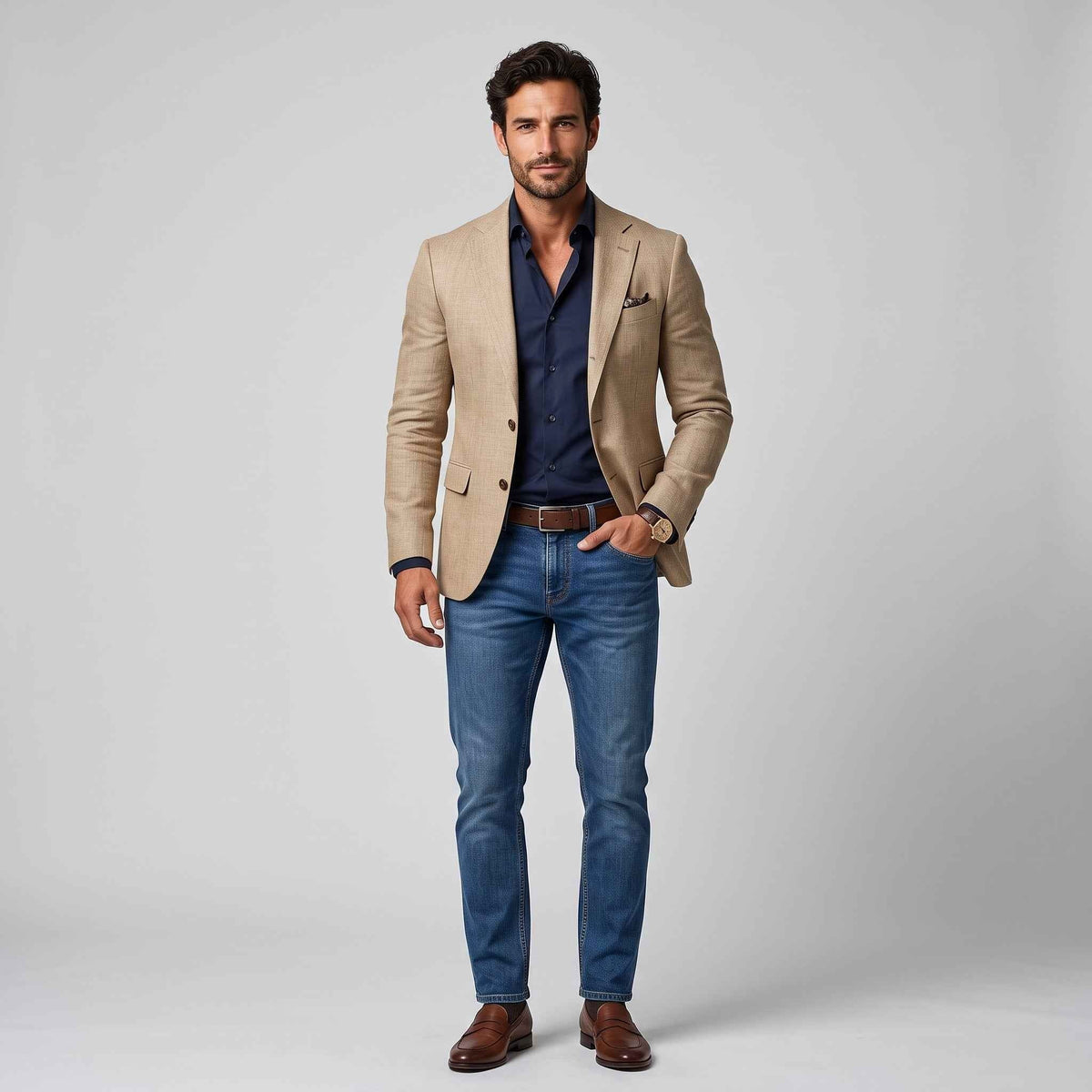 Robert | Męska marynarka slim fit z klapami klasycznymi, swobodny model zapinany na dwa guziki | Rokishi