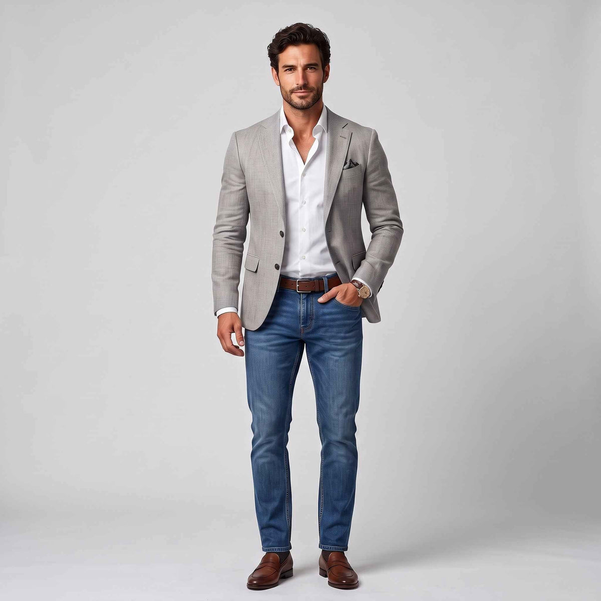 Robert | Męska marynarka slim fit z klapami klasycznymi, swobodny model zapinany na dwa guziki | Rokishi