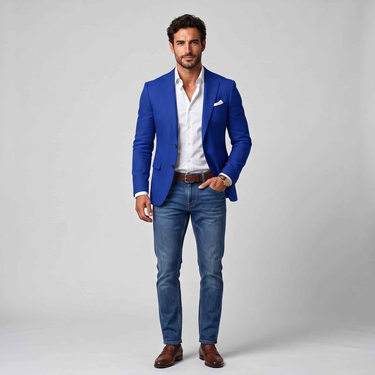 Robert | Męska marynarka slim fit z klapami klasycznymi, swobodny model zapinany na dwa guziki | Rokishi