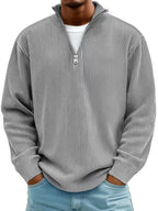 Wolfgang | Męski sweter z półzamkiem, strukturalny modny sweter | Rokishi | Szary