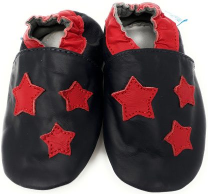 MiniFeet Red Stars Soft Leather Baby Shoes - front view