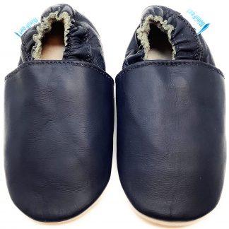 MiniFeet Plain Navy Soft Leather Baby Shoes - front view