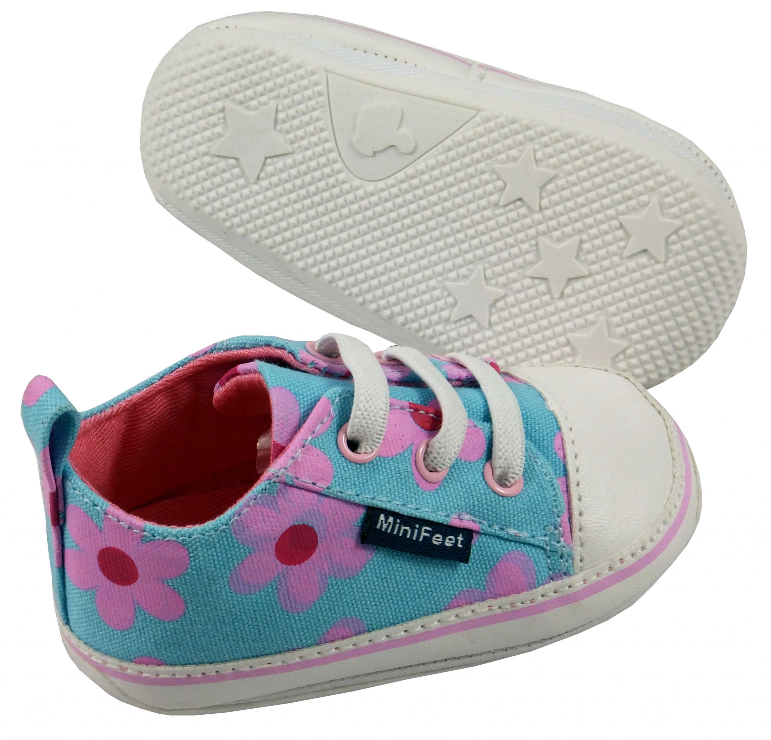 Canvas Baby Shoes Pale Blue Pink Daisies