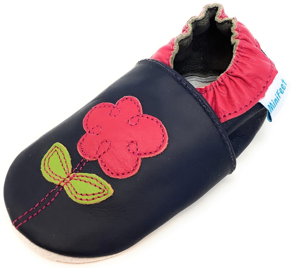 Navy Flower - Soft Leather Baby Shoes - Minifeet