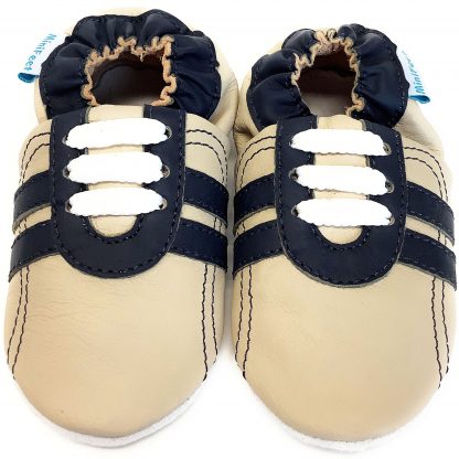 MiniFeet Beige Trainer Soft Leather Baby Shoes - front view