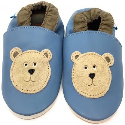 MiniFeet Blue Bear Soft Leather Baby Shoes - front view