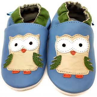 MiniFeet Blue Owl Soft Leather Baby Shoes - front view