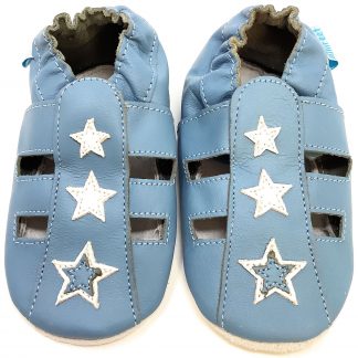 MiniFeet Boys Blue Sandal Soft Leather Baby Shoes - front view
