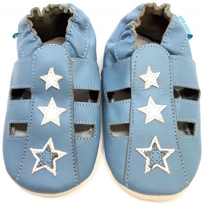 MiniFeet Boys Blue Sandal Soft Leather Baby Shoes - front view