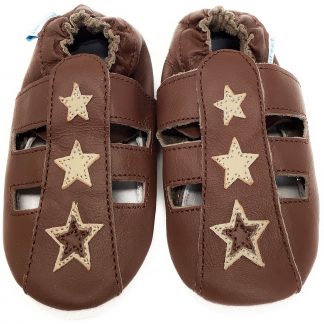 MiniFeet Boys Brown Sandal Soft Leather Baby Shoes - front view