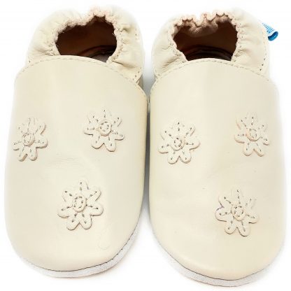 MiniFeet Cream Flowers Soft Leather Baby Shoes - front view