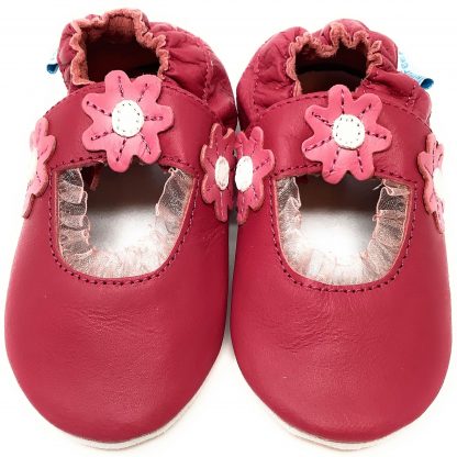 MiniFeet Dark Pink Sandal Soft Leather Baby Shoes - front view