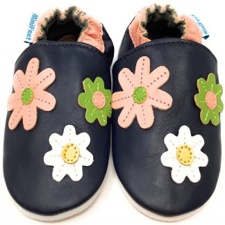 MiniFeet Flowers Soft Leather Baby Shoes - front view