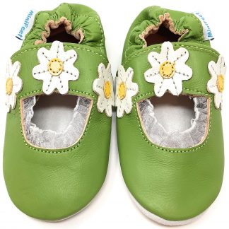 MiniFeet Green Sandal Soft Leather Baby Shoes - front view