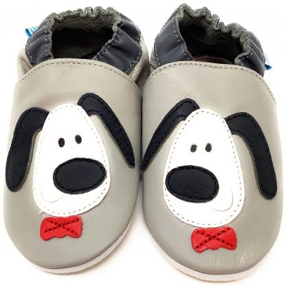 MiniFeet Grey Dog Soft Leather Baby Shoes - front view