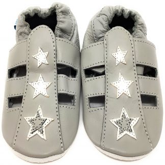 MiniFeet Grey Sandal soft leather baby shoes - front view