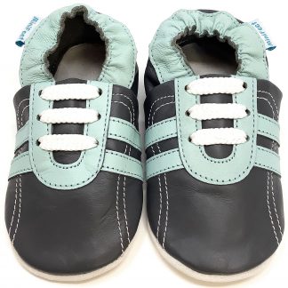 MiniFeet Grey Trainer Soft Leather Baby Shoes - front view