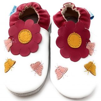 MiniFeet Pink Flower Soft Leather Baby Shoes - front view