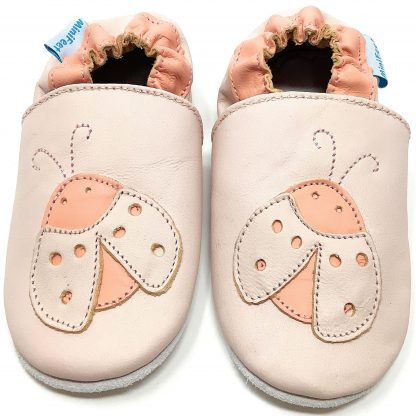 MiniFeet Pink Ladybird Soft Leather Baby Shoes - front view