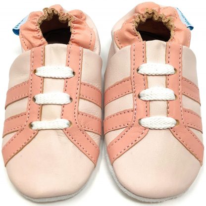 MiniFeet Pink Trainer Soft Leather Baby Shoes - front view