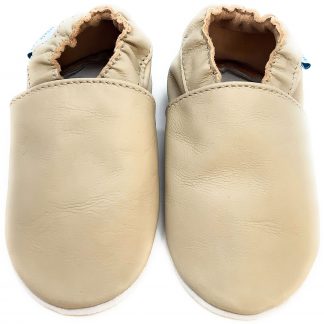 MiniFeet Plain Beige Soft Leather Baby Shoes - front view