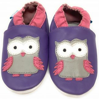MiniFeet Purple Owl Soft Leather Baby Shoes - front view