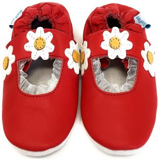 MiniFeet Ruby Red Sandal Soft Leather Baby Shoes - front view