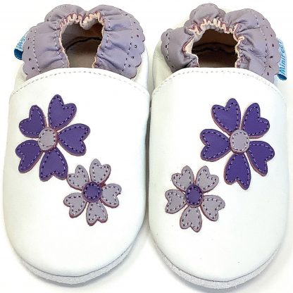MiniFeet Violet Flowers Soft Leather Baby Shoes - front view